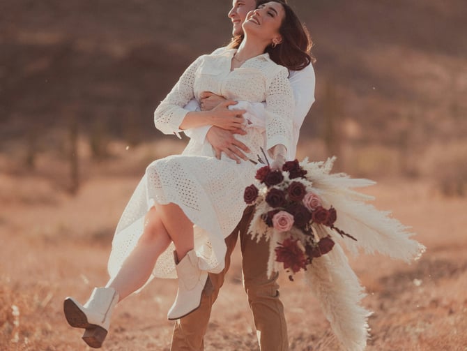 Couple in the desert at golden hour