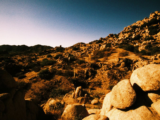 Mojave Desert boulders at night
